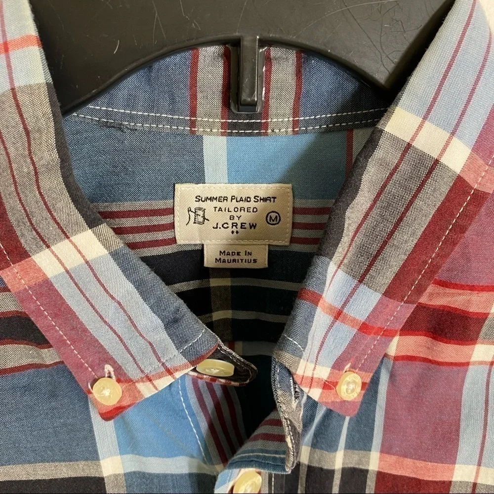 J.Crew Summer Plaid Shirt Red Blue Button Down Medium